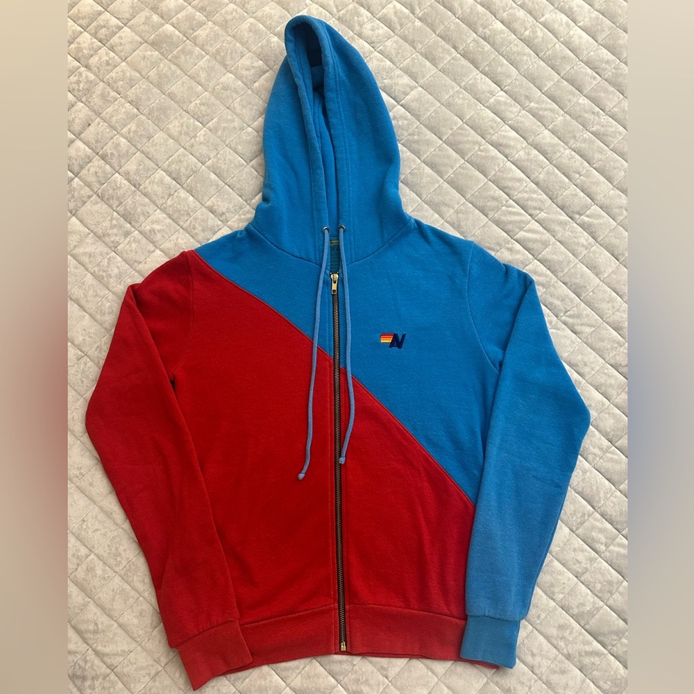 Aviator Nation Color Block Zip Hoodie Sweatshirt